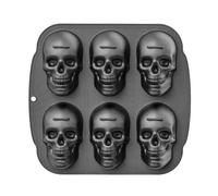 HERCHR Moule à gâteau en forme de tête de mort en silicone, 6 cavités, plaque de cuisson squelette 3D pour pizza, chocolats, crêpes, pudding, bonbons, ustensiles de cuisson d'Halloween
