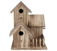 HERCHR Nichoir en Bois Petite Maison d'oiseau en Plein air nids d'oiseaux boîte décoration de Jardin avec Supports Debout de clôture, 8.1x6.1x6.1 Pouces