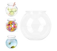 HERCHR Plastic Round Fish Bowl, Small Round Fish Tank Break Clear Goldfish Bowl for Desk Decor, Multipurpose Fish Bowls for Party Centerpieces Carnival Games Bookcase Shelf Deco (S)