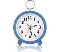 HERCHR Réveil Rond Analogique, Petite Horloge Ronde Super Silencieuse Et sans Tic-tac avec Chiffres Arabes, Horloge De Table Simplement à Piles(Bleu)