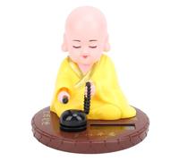 HERCHR Statue de Petit Bouddha, Figurine de Petit Moine Solaire, Jolie Figurine de Moine à tête secouée, Ornement de Tableau de Bord de Voiture de Bouddha Solaire pour la Richesse (Jaune)