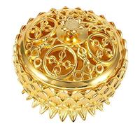 HERCHR Support de brûleur d'encens Lotus, Support de bâton d'encens de Bol d'insence en Zinc Antique avec Couvercle pour bâton/cône/Bobine d'encens 7X 5cm(Or)