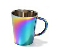 HERCHR Tasse à café en acier inoxydable, tasse de camping isolée, verres à boire arc-en-ciel, tasse à café sous vide à double paroi avec poignée pour boissons chaudes et froides, 300 ml