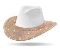Hercicy Rhinestone Cowboy Hat with Diamond Fringe Bling Cowgirl Hat with Western Wide for Cosplay Wedding(White, Champagne,Classic)
