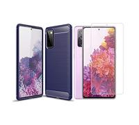 HERCN Coque + Transparent Verre Trempé Compatible avec Samsung Galaxy S20 FE 4G/S20 FE 5G/S20 Lite/S20 Fan Edition 6.5",Ultra Mince Souple TPU Coque + Dureté 9H Verre Trempé Protection écran(Bleu)