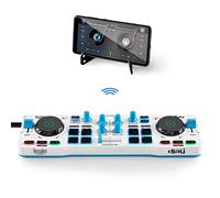 Hercules DJControl Mix Blue Edition - Contrôleur DJ compact avec guides lumineux LED, commandes intuitives et compatibilité avec iOS et Android