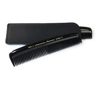 Hercules Sägemann 600-602 - Avec étui en cuir véritable - Peigne professionnel pour homme - En caoutchouc naturel - Avec 2 dents grossières et fines - 15,2 cm - Peigne à cheveux de poche