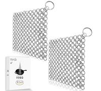 Herda Lot de 2 brosses à récurer en Fonte pour poêle à Frire pré-enduite, maillons de chaîne en Acier Inoxydable pour Nettoyer Facilement Les Fours hollandais, Les Grills et Les poêles à Griller