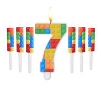 Herdear 7 Pcs Bougies de Numéro 1-9 d'Anniversaire en Blocs de Construction avec 6 Bougies en Blocs de Construction Bougie de Chiffre d'Anniversaire pour Topper de Gâteau Décoration (Numéro 7)