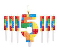Herdear 7 Pcs Bougies de Numéro 1-9 d'Anniversaire en Blocs de Construction avec 6 Bougies en Blocs de Construction Bougie de Chiffre d'Anniversaire pour Topper de Gâteau Décoration (Numéro 5)