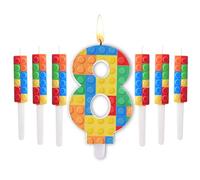 Herdear 7 Pcs Bougies de Numéro 1-9 d'Anniversaire en Blocs de Construction avec 6 Bougies en Blocs de Construction Bougie de Chiffre d'Anniversaire pour Topper de Gâteau Décoration (Numéro 8)