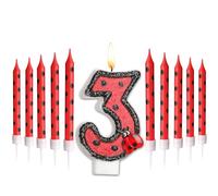 Herdear Bougie de gâteau d'anniversaire en forme de coccinelle 1-9 - Décorations d'anniversaire noires et rouges à pois - Thème coccinelles - Bougies