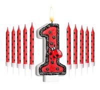 Herdear Bougie de gâteau d'anniversaire en forme de coccinelle en forme de chiffre 1 à 9 - Décorations d'anniversaire noires et rouges à pois - Bougies sur le thème des coccinelles - Bougies pour fête