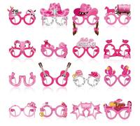 Herdear Lot de 32 lunettes en papier rose de cowgirl - Accessoires de photomaton - Let's Go Disco - Décorations de fête d'enterrement de vie de jeune fille - Pour filles - Cowboy sauvage - Fournitures
