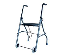 Déambulateur pliable | Déambulateur à 2 roues | Siège rembourré | Acier | Bleu