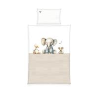 Herding babybest Ensemble de literie pour Enfants en Bas âge, Cuddle Crew, Motif réversible, Housse de Couette 100 x 135 cm, taie d'oreiller 40 x 60 cm, 100% Coton/renforcé, Blanc/Beige