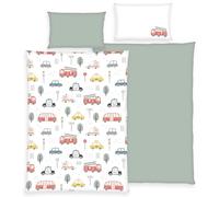 Herding babybest Linge de lit en Flanelle véhicules, 1 Coussin 40x60 cm, 1 Couverture 100x135 cm, 100% Coton - Flanelle/Flanelle