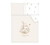 Herding babybest Linge de lit pour bébé, Lapin, taie d'oreiller 35 x 40 cm, Housse de Couette 80 x 80 cm, 100% Coton, Beige