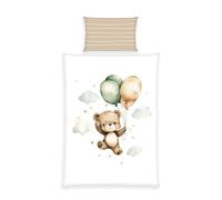 Herding Babybest Parure de lit, Balloon Teddy, 40 x 60 cm + 100 x 135 cm, avec Fermeture éclair, 100% Coton/Percale, Multicolore.