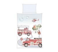 Herding babybest Parure de lit, Camion de Pompiers, 40 x 60 cm + 100 x 135 cm, Fermeture éclair, 100% Coton/Percale, Multicolore