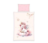 Herding babybest Parure de lit, Licorne Magique, 40 x 60 cm + 100 x 135 cm, Fermeture éclair, 100% Coton/Percale, Rose