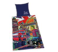 Herding BUREAU ARTISTIQUE Parure de Lit Londres Réversible, Housse de Couette 155 x 220 cm, Taie d'Oreiller 80 x 80 cm, Coton/Satin