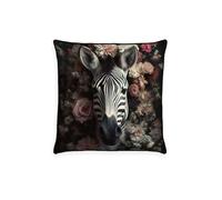 Herding Coussin décoratif, Motif zèbre et Fleurs Sauvages, 50 x 50 cm, passepoilé, 100% Polyester, Multicolore