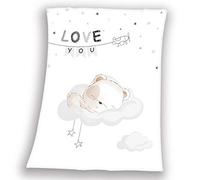 Herding Couverture bébé Petit Ours Endormi – 75 x 100 cm, polyester tout doux, blanc