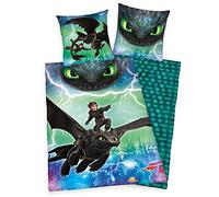 Herding DREAMWORKS DRAGONS Parure de Lit Réversible, Housse de Couette 135 x 200 cm, Taie d'Oreiller 80 x 80 cm, Coton/Renforcé
