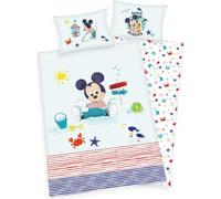 Herding Enfants Flanelle Bébé Parure de lit 2 pcs. 100x135cm Disney Mickey Mouse Plage Mer Rouge Bleu Patte de boutonnage