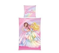 Herding Ensemble de literie Barbie, Motif réversible, taie d'oreiller 70 x 90 cm, Housse de Couette 140 x 200 cm, avec Fermeture éclair, 100% Coton/renforcé