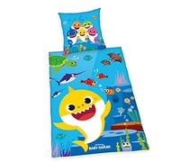 Herding Parure de Lit Baby Shark, Taie d'Oreiller 80 x 80 cm, Housse de Couette 135 x 200 cm, Avec Fermeture à Boutons, Coton