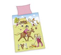 Herding Parure de Lit Biologique Baby Best Ferme des Poneys, Certifié GOTS, Motif Réversible, Taie Oreiller Ouverture Portefeuille 40 x 60 cm, Housse de Couette Boutons 100 x 135 cm, Coton/Flanelle
