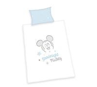 Herding Parure de Lit Biologique Mickey Mouse, Certifié GOTS, Motif Réversible, Taie d'Oreiller 40 x 60 cm à Ouverture Portefeuille, Housse de Couette 100 x 135 cm à Fermeture Éclair, Coton/Renforcé