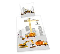 Herding Parure de lit Chantier de Construction, Housse de Coussin env. 70x90 cm, Housse de Couette env. 140x200 cm, avec Fermeture éclair de marque facile, 100% coton, Renforcé