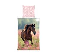 Herding Parure de Lit Chevaux, Young Collection, Taie d'Oreiller env. 80 x 80 cm, Housse de Couette env. 135 x 200 cm, Avec Fermeture éclair de qualité, 100% Coton/renforcé, Pferd