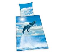 Herding Parure de lit Dauphin, Housse de Coussin env. 80x80 cm, Housse de Couette env. 135x200 cm, avec Fermeture éclair de marque facile, 100% coton, Renforcé