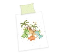 Herding Parure de lit Dinosaures en Flanelle, Housse de Coussin env. 40x60 cm avec Rabat, Housse de Couette env. 100x135 cm avec Fermeture à Boutons, 100% Coton, Flanelle