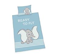 Herding Parure de Lit Disney Dumbo, Taie d'oreiller 40 x 60 cm avec Ouverture Portefeuille, Housse de Couette 100 x 135 cm, avec Fermeture Éclair Facile à Utiliser, 100% Coton/Linon
