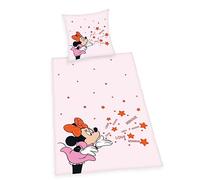 Herding Parure de lit Disney Minnie Mouse avec taie d'oreiller de 80 x 80 cm avec Boutons et Motif réversible, Housse de Couette 135 x 200 cm, avec Fermeture à Boutons, 100% linon de Coton