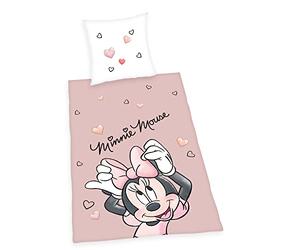 Herding Parure de Lit Disney Minnie Mouse, Réversible, Taie d'Oreiller 80 x 80 cm, Housse de Couette 135 x 200 cm, Avec Fermeture Éclair Facile, 100% Coton/Renforcé