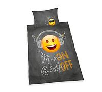 Herding Parure de Lit Emot!x, Taie d'Oreiller, 65 x 100 cm, Housse de Couette 160 x 210 cm, Avec Fermeture Éclair de Marque, 100% Coton/Renforcé