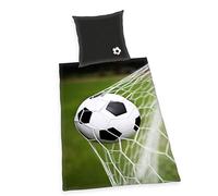 Herding Parure de Lit Football, Taie d'oreiller 80 x 80 cm, Housse de couette 135 x 200 cm, Microfibre, Noir/Gris