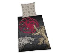 Herding Parure de lit Game of Thrones, Housse de Coussin env. 80x80 cm, Housse de Couette env. 135x200 cm, avec Fermeture éclair de marque facile, 100% coton, Renforcé
