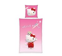 Herding Parure de Lit Hello Kitty, Taie d'Oreiller 80 x 80 cm motif réversible, Housse de Couette 135 x 200 cm, avec Fermeture éclair, 100% Coton/Renforcé