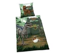 Herding Parure de lit Jurassic World Camp Cretaceous, Housse de Coussin env. 80x80 cm, Housse de Couette env. 135x200 cm, avec Fermeture éclair de Marque Facile, 100% Coton, Renforcé