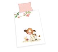Herding Parure de Lit Le Mignon Petit Veau, Made in Green by Oeko TEX, Taie de Coussin env. 40 x 60 cm, Housse de Couette env. 135 x 100 cm, avec Fermeture à Boutons, 100% Coton/Flanelle