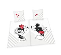 Herding Parure de Lit Pour Couples Mickey & Minnie Mouse, 2 x Taies d'Oreiller 80 x 80 cm, 2 x Housses de Couette 135 x 200 cm, Avec Fermeture Éclair Facile, 100% Coton/Renforcé