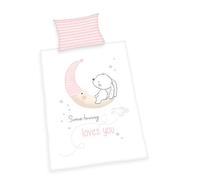 Herding Parure de Lit Réversible pour Enfants, Petit Lapin, Housse de Couette 100x135 cm, Taie d'Oreiller 40x60 cm, Coton/Renforcé, Blanc