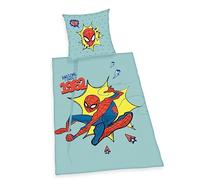 Herding Parure de lit Spiderman avec taie d'oreiller de 80 x 80 cm avec Boutons et Motif réversible, Housse de Couette 135 x 200 cm, avec Fermeture à Boutons, 100% linon de Coton